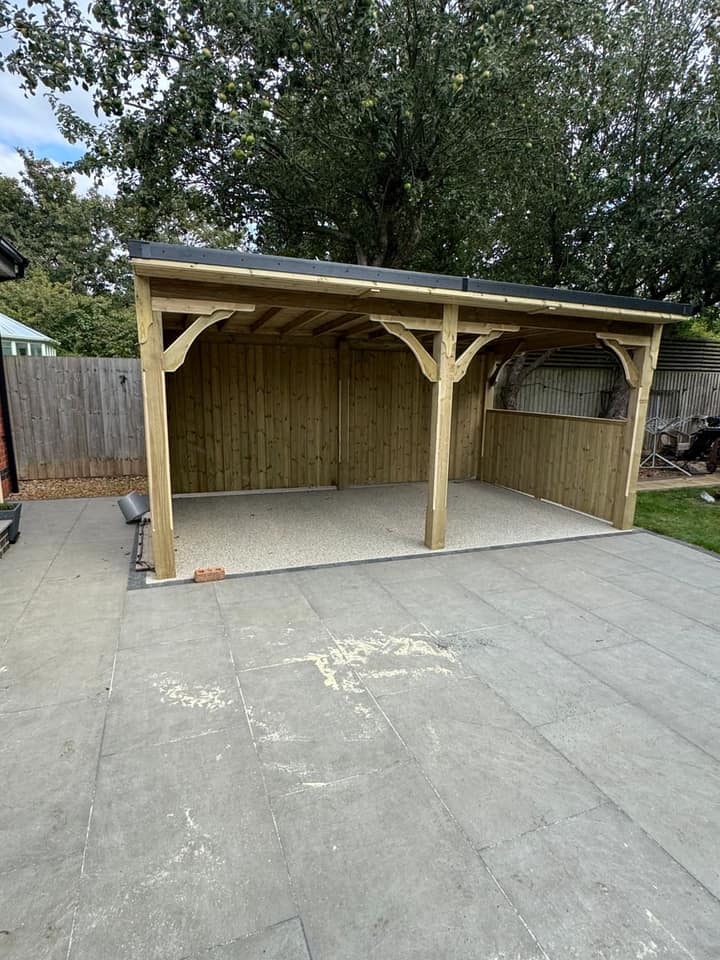 Front view of the Islington pent roof gazebo with curved corner brackets